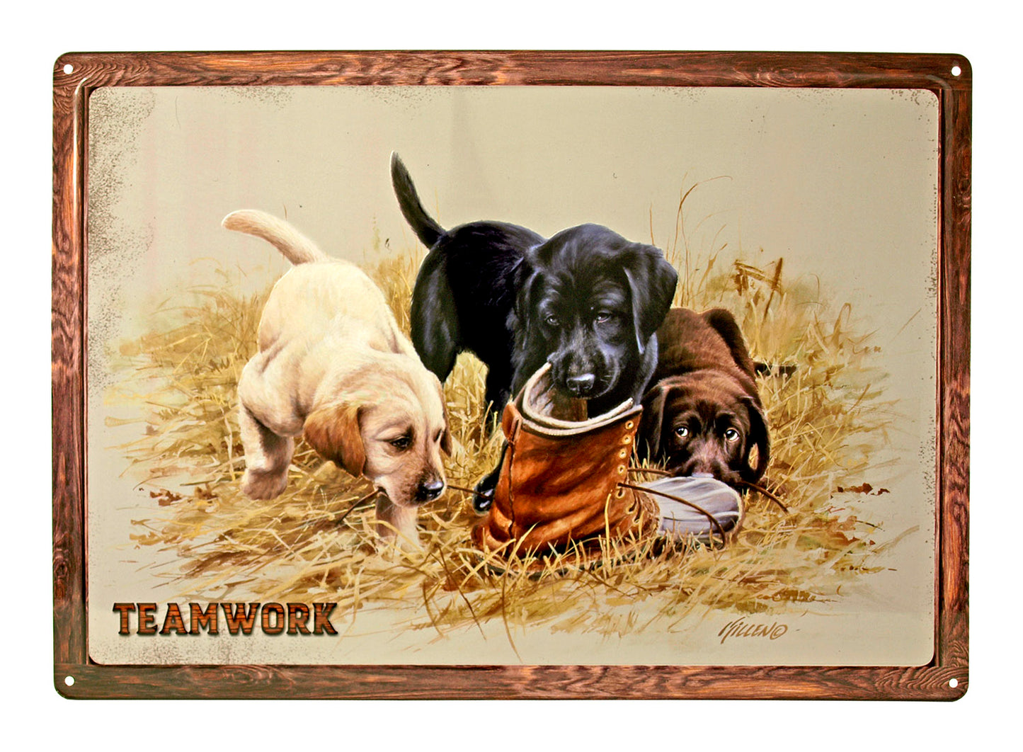 Teamwork Black Lab Puppy Labrador Retriever Puppies 12 x 17" Metal Tin Sign-40062