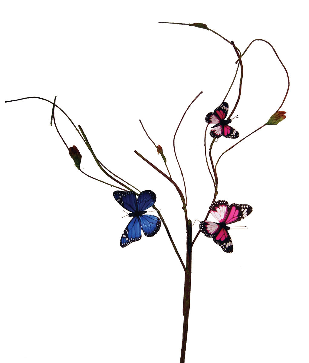 20" TWIG BRANCH WITH 3 BUTTERFLIES 2 PINK & 1 BLUE - B83084A