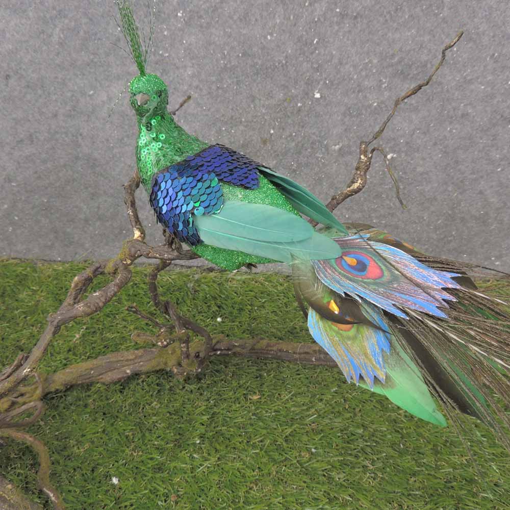 16" GREEN PEACOCK WITH NATURAL TAIL - BN0109-GRN