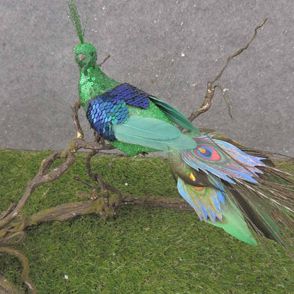 16" GREEN PEACOCK WITH NATURAL TAIL - BN0109-GRN