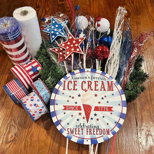 Blooms and Booms: 4th of July Ice Cream Evergreen Wreath