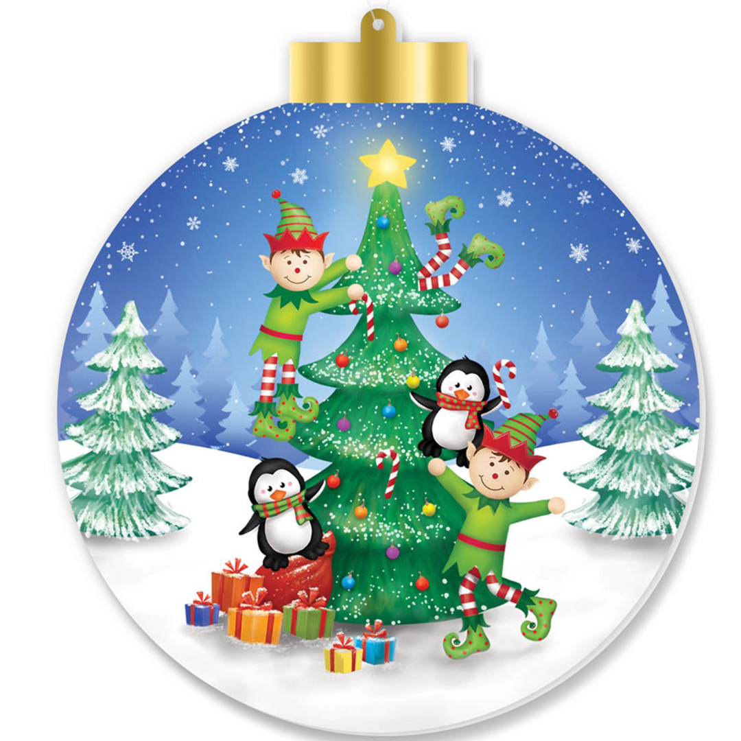 5.5"H DBL-SIDED NORTH POLE ELVES OR SANTA ORNAMENT - BLUE/RED/GRN/YLW/BRN/BLK - XJ0070