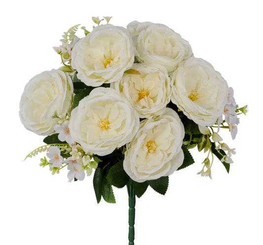 19"L CABBAGE ROSE/FLOWER BUSH X11- WHITE- FB196227