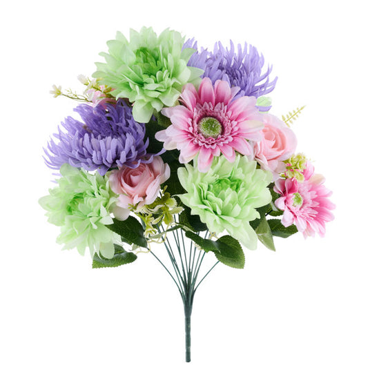 20"L DAHLIA/MUM/DAISY BUSH X14 - PINK/PERIWINKLE/GREEN/WHT - FB197566