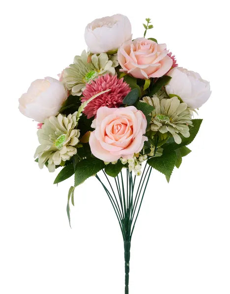 20"L CABBAGE ROSE/MUM BUSH X16-BRICK/LT SAGE/CREAM/PEACH-FB1988C6