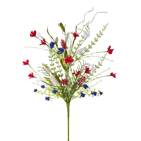 24"L FABRIC FLOWER/EVA LEAF/BEADS SPRAY - RED/WHITE/BLUE - FH807154