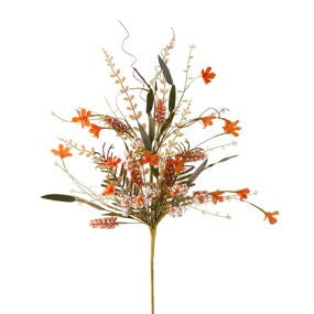 24"L FABRIC FLOWER/EVA LEAF/BEADS SPRAY - RUST/OFF WHITE - FH807162