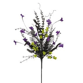 24"L FABRIC FLOWER/EVA LEAF/BEADS SPRAY- PURPLE/LIME/BLACK- FH807176