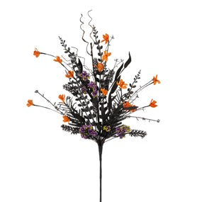 24"L FABRIC FLOWER/EVA LEAF/BEADS SPRAY - ORANGE/PURPLE/LIME/BLACK - FH807177