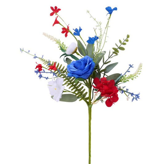 19"L ROSE/HYDRANGEA FLOWER SPRAY - RED/WHITE/BLUE - FH814754