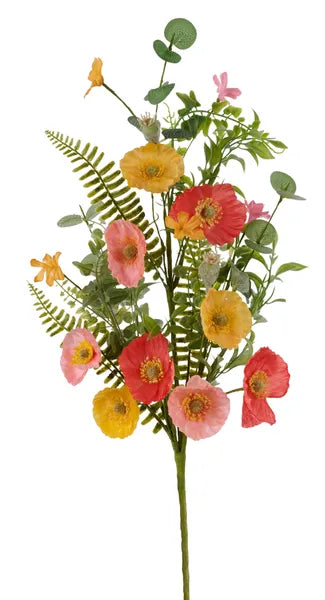 26"L POPPY/FLOWER/BERRY/LEAF/FERN SPRAY-ORNG/YLW/SALMON/PINK/GRN-FH8228E8
