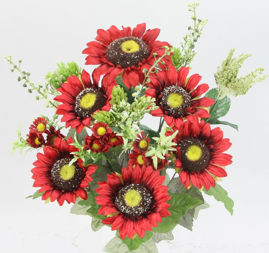 SUNFLOWERS WITH FILLERS BUSH X 13  - GPB20487 - BRICK RED