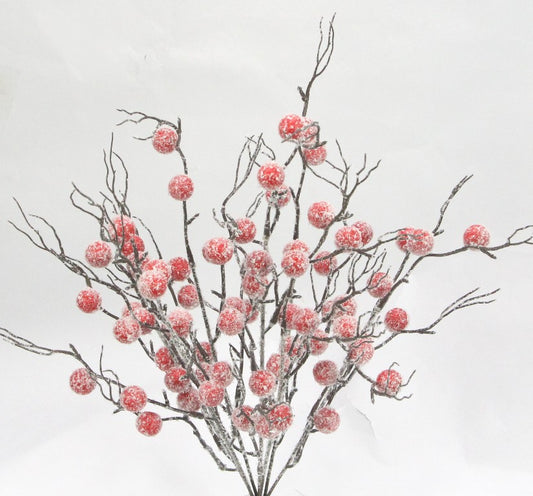 23" FROSTED BERRY TWIGS X 7  - GPB20836 - FROSTED RED