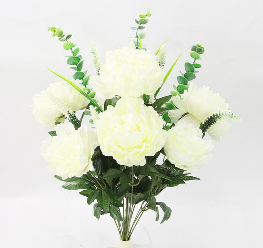 28" PEONY/EUCALYPTUS MIXED BUSH X 18 4 - GPB243124-CREAM