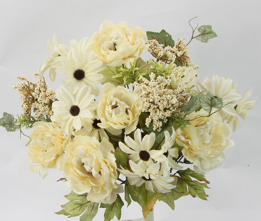 20" PEONY AND DAISY MIXED BUSH X 14  - GPB24401 - IVORY