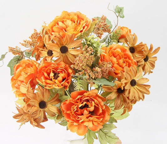 20" PEONY AND DAISY MIXED BUSH X 14  - GPB24401 - ORANGE MIX