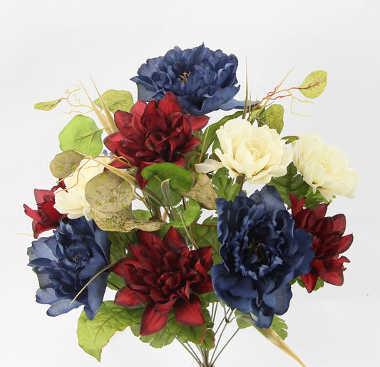 21" PEONY AND DAHLIA MIXED BUSH X 14  - GPB24407 - BLUE, BEIGE AND CREAM MIX