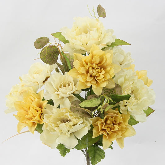 21" PEONY AND DAHLIA MIXED BUSH X 14  - GPB24407-IVORY MIX