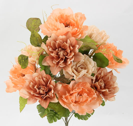 21" PEONY AND DAHLIA MIXED BUSH X 14  - GPB24407 - PEACH AND BRONZE MIX