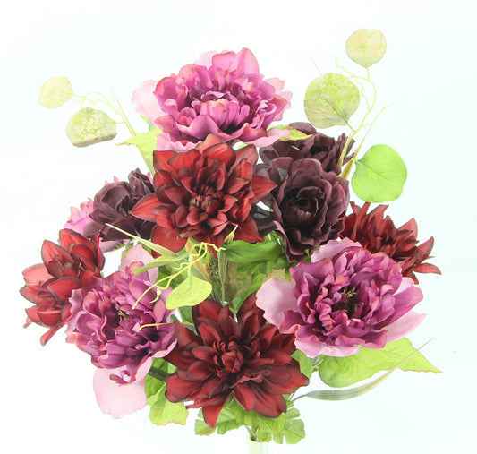 21" PEONY AND DAHLIA MIXED BUSH X 14  - GPB24407 - PLUM, BEIGE MIX