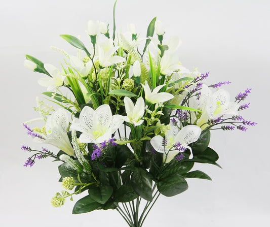 22" LILY W/PLASTIC FILLER MIXED BUSH X 18 - GPB253128-CREAM