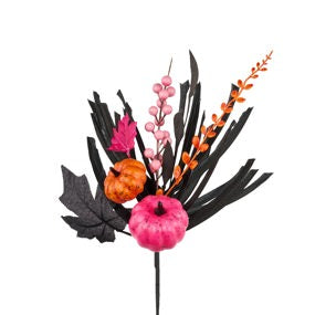 16"L PUMPKIN/BERRY/LEAF/GRASS PICK - BLACK/ORANGE/PINK - HA180881