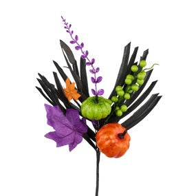 16"L PUMPKIN/BERRY/LEAF/GRASS PICK - BLACK/PURPLE/ORANGE/LIME - HA180882