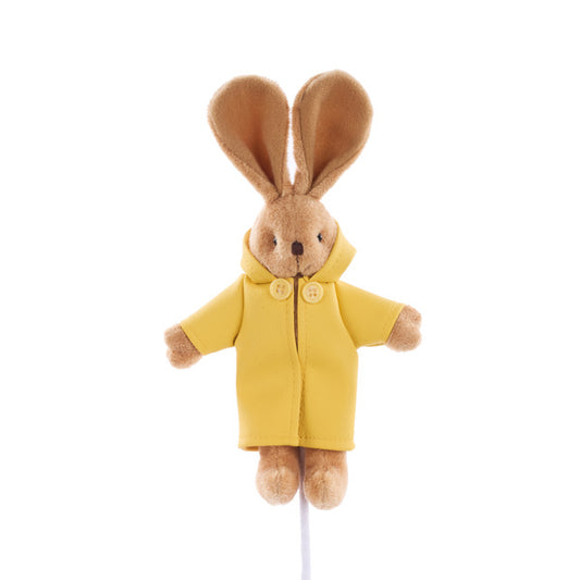 17"L BUNNY W/RAIN COAT PICK - TAN/YELLOW - HE4257