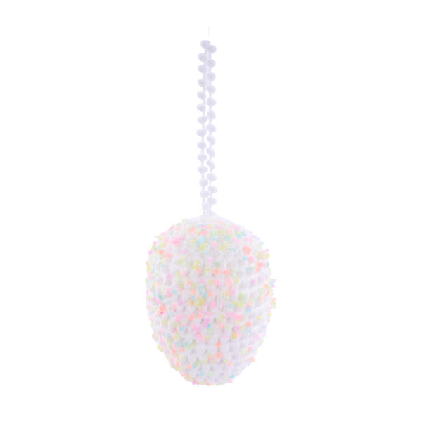 5"H X 4"DIA MINI POMPOM/GLITTER EGG - WHITE/MULTI - HE619927