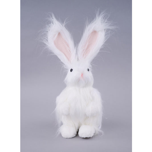 10"H X 8"L FAUX FUR STANDING RABBIT - WHITE/LT PINK - HE7346