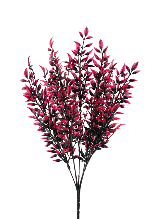 17.25"L PLASTIC LEAF BUSH X7 - BLACK/DARK PINK - HH129851