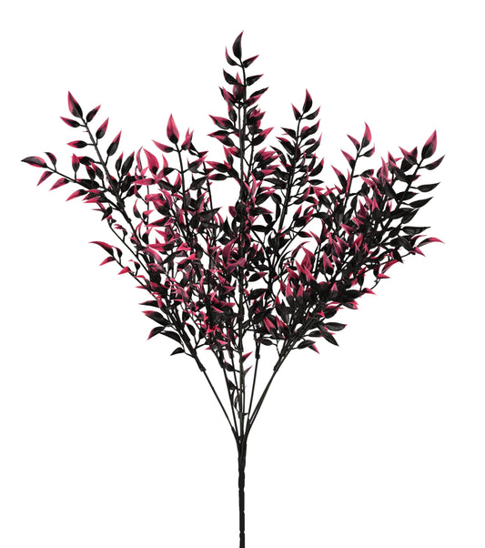 17.25"L PLASTIC LEAF BUSH X7 - BLACK/PINK - HH129854