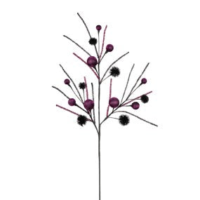 27"L BALL/TINSEL STEM/THISTLE SPRAY - METALLIC PURPLE/BLACK - HH133723