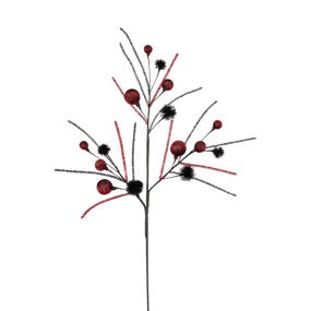 27"L BALL/TINSEL STEM/THISTLE SPRAY - METALLIC RED/BLACK - HH133747