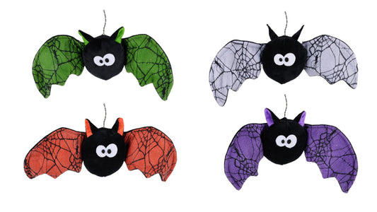 16"L HALLOWEEN PLUSH BAT WITH WEB LACE WINGS - 4 COLORS - HH394999
