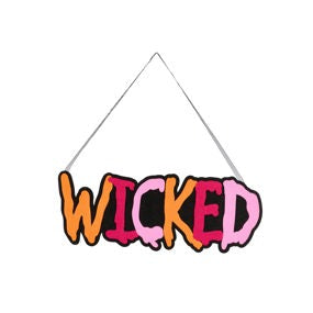 13.25"L X 5"H FELT WICKED SIGN - BLK/ORG/HOT PINK/LT PINK - HH756159