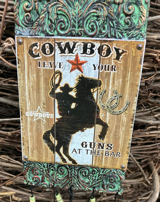 30" WESTERN THEMED CERAMIC WIND CHIME-"COWBOY" ON HORSE-81505-COWBOY