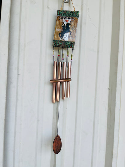 30" WESTERN THEMED CERAMIC WIND CHIME-"COWBOY" ON HORSE-81505-COWBOY