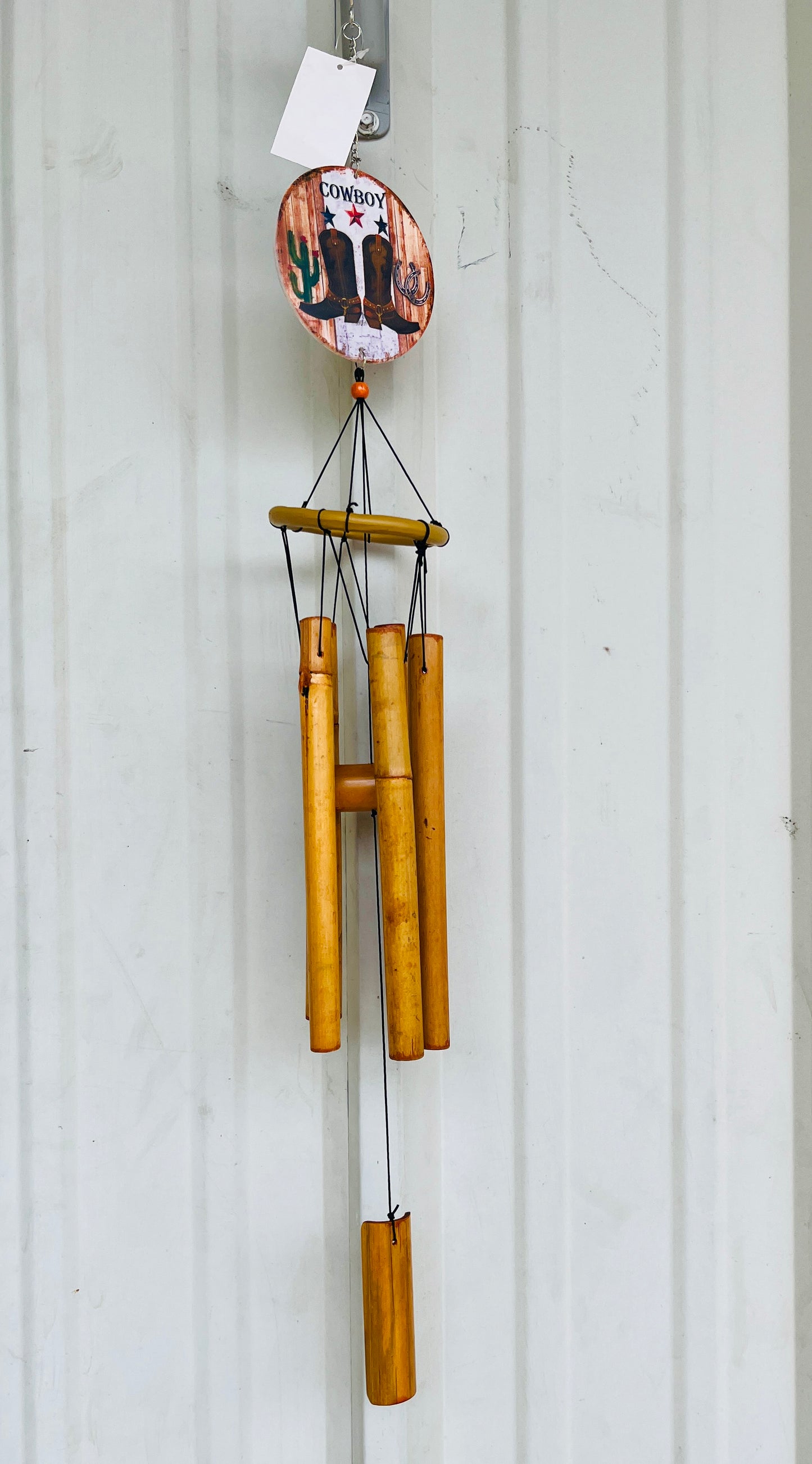28" WESTERN-STYLE BAMBOO WIND CHIME "COWBOY" WITH BOOTS & CACTUS-81504-BOOTS