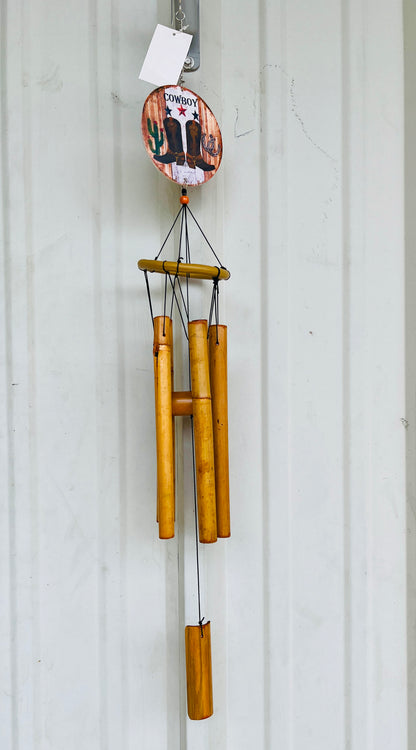 28" WESTERN-STYLE BAMBOO WIND CHIME "COWBOY" WITH BOOTS & CACTUS-81504-BOOTS