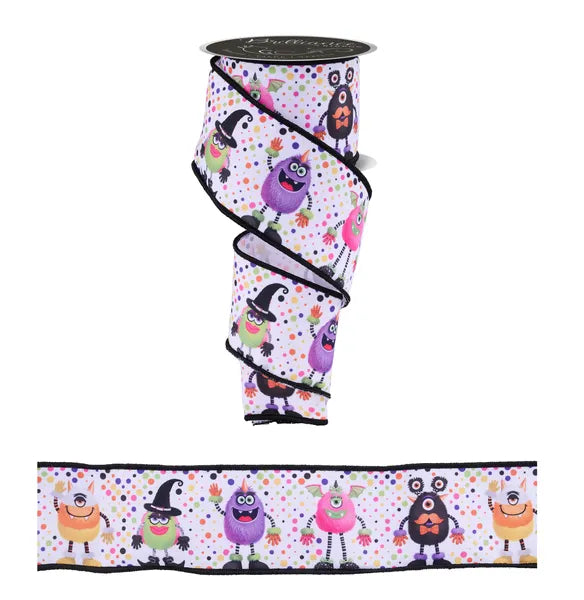 2.5"X10YD HALLOWEEN MONSTERS- WHITE/MULTI- LS127027