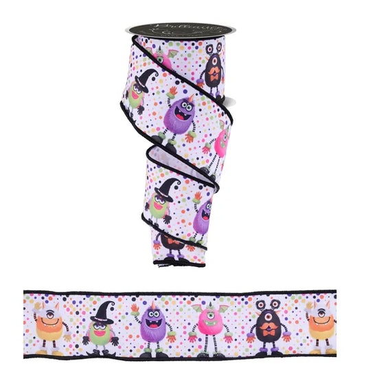 2.5"X10YD HALLOWEEN MONSTERS- WHITE/MULTI- LS127027