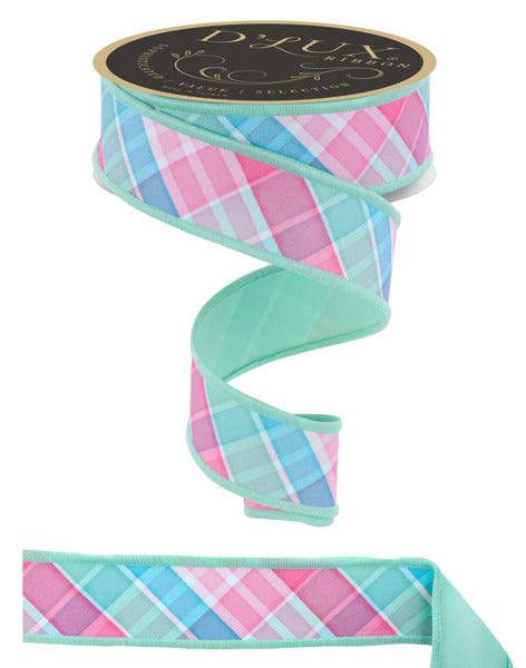 1.5"X10YD D'LUX BOLD PLAID/FUSED - LT TEAL/PINK/MINT - LX1110YR