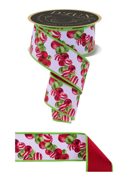 2.5"X10YD D'LUX BALL ORNAMENT GARLAND/FUSED - WHITE/RED/LIME - LX1140T9