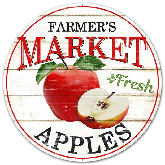 12"DIA FARMER'S MARKET FRESH APPLES SIGN - BLACK/RED - MD0335