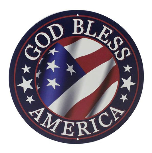 12"DIA GOD BLESS AMERICA SIGN - RED/WHITE BLUE - MD0356