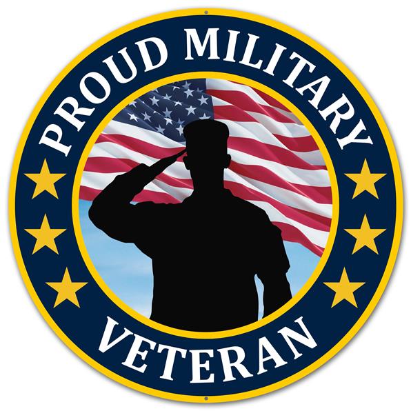 12"DIA METAL PROUD MILITARY VETERAN - RD/WHT/BL/YLW/BLK - MD0453