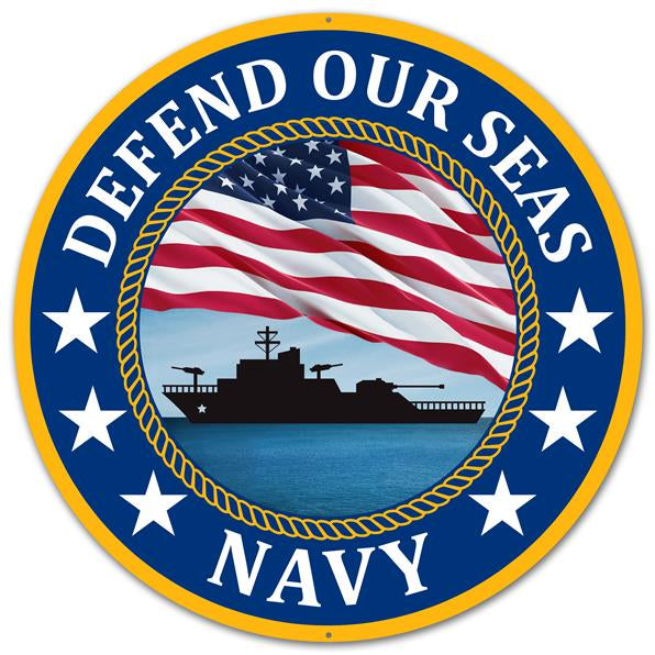 12"DIA METAL DEFEND OUR SEAS NAVY - BLUE, RED, WHITE, YELLOW AND BLACK - MD0454