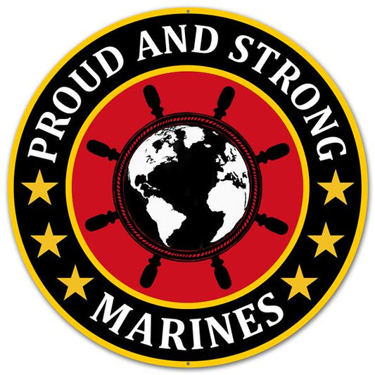 12"DIA METAL PROUD AND STRONG MARINES - RED/BLACK/YELLOW/WHITE - MD0455