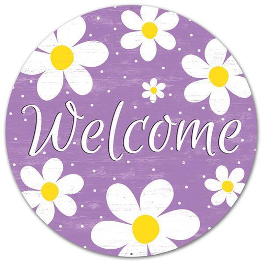 12"DIA METAL PURPLE "WELCOME" DAISY SIGN - MD045617